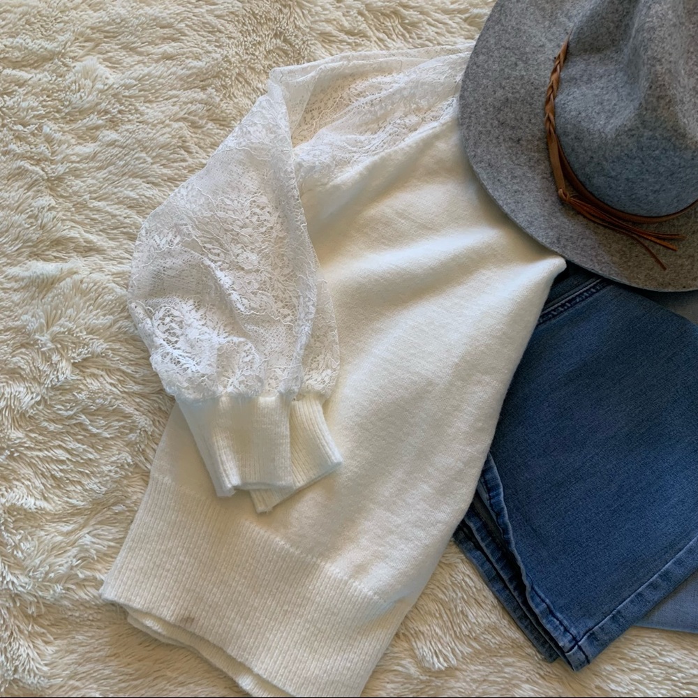 New Boho White Lave Sleeve V-Neck Sweater Top - Picture 6 of 8